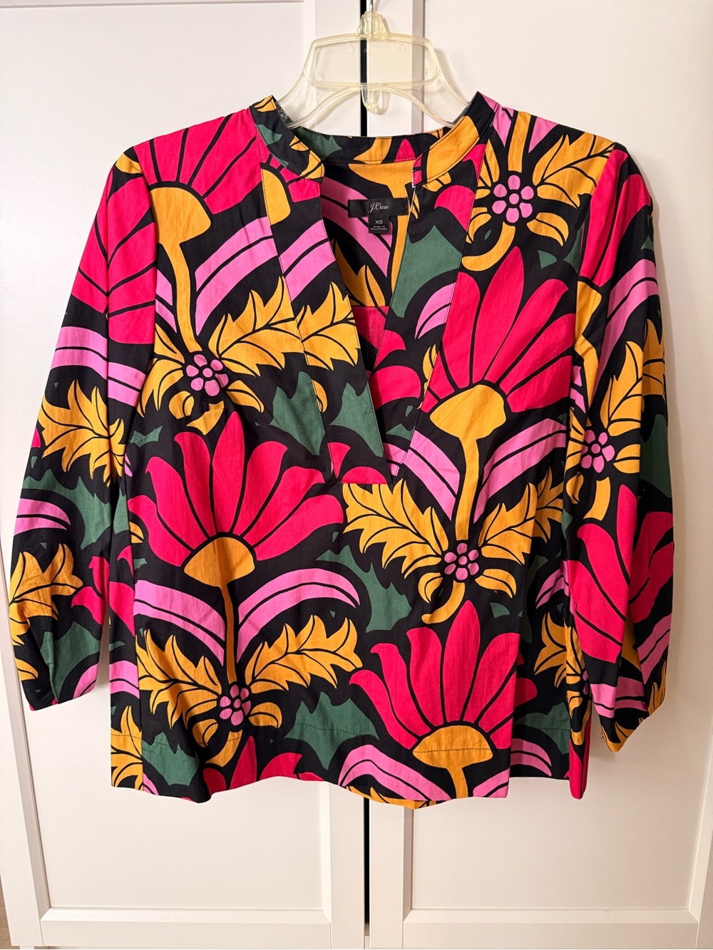 J. Crew Bold Floral V-Neck Blouse in Fuchsia, Mustard & Green